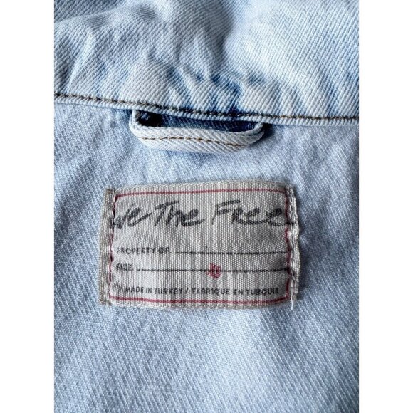 We The Free People Women's Sz XS Destroyed Long & Lean Trucker Jacket Acid Wash - Picture 5 of 14